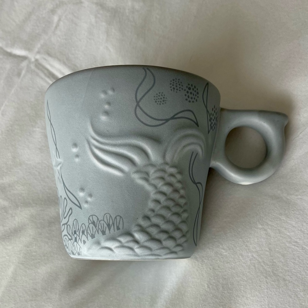 Starbucks 2016 Gray Coffee Mug Cup 12oz Embossed Mermaid Siren Tail Anniversary